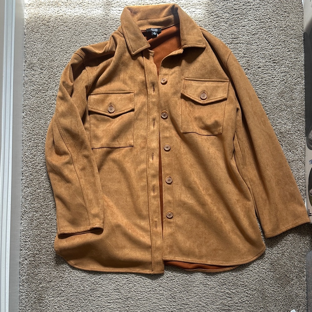 Men's Casual Button-Up suede shirt- Tan